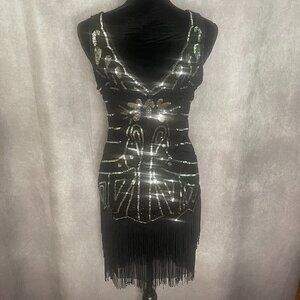 Black/Silver Flapper Dress~1920's~ Dance~Costume~ size Small
